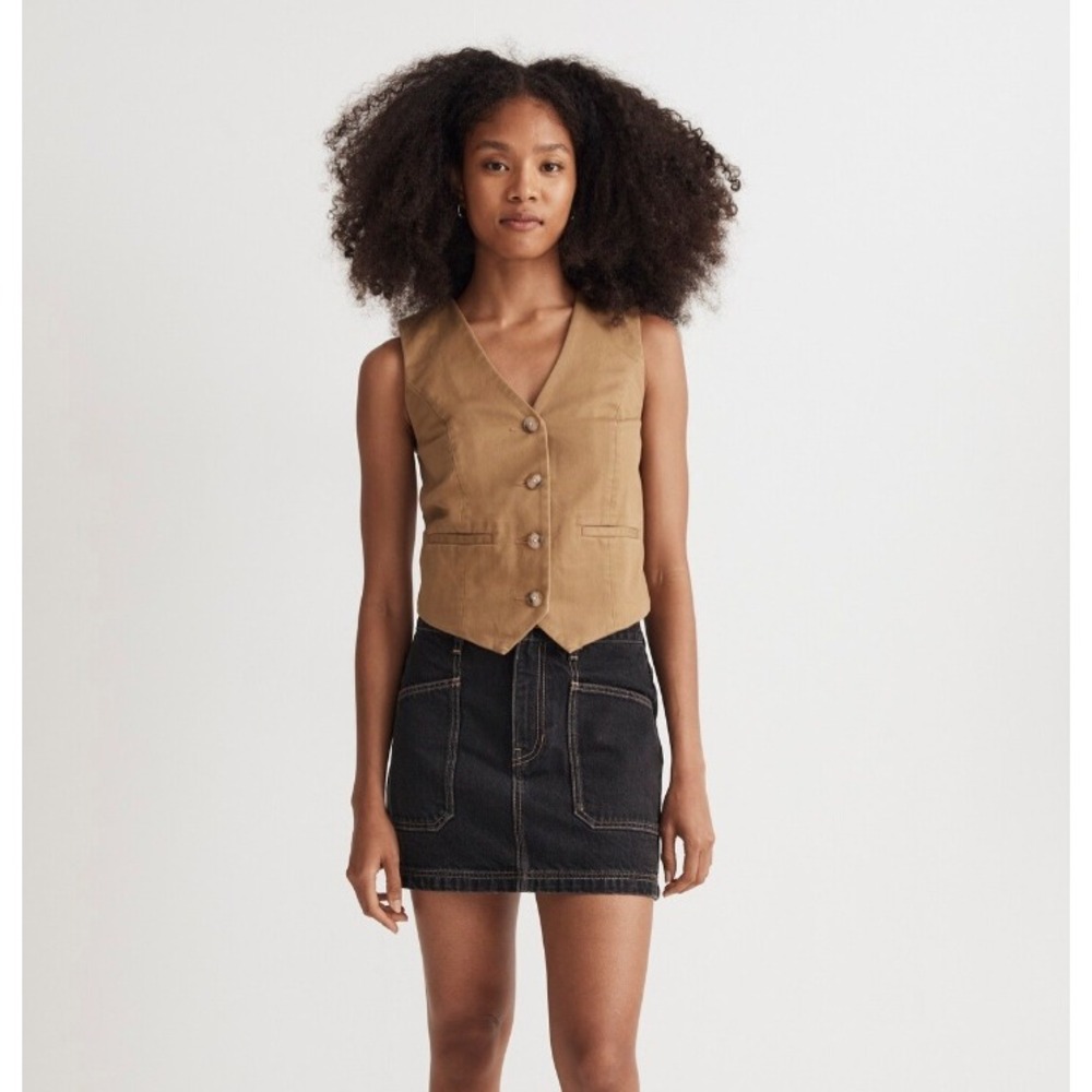 Madewell Tan Button-Front Cotton Vest